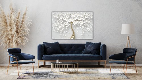Bild White tree with flowers - 60 x 40 cm