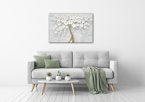 Bild White tree with flowers - 60 x 40 cm