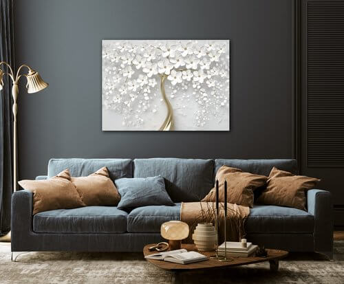 Bild White tree with flowers - 70 x 50 cm