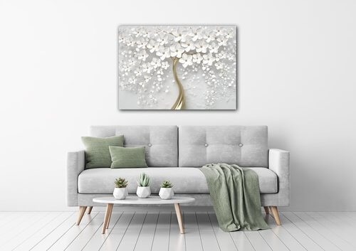 Bild White tree with flowers - 70 x 50 cm