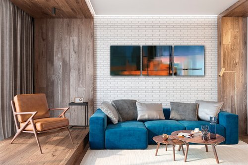 Bild Abstract design blue - 90 x 30 cm (3-teiliges)