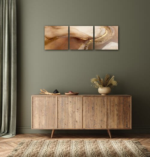 Bild Golden Beige Fluid - 90 x 30 cm (3-teiliges)