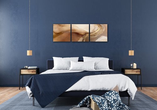 Bild Golden Beige Fluid - 90 x 30 cm (3-teiliges)