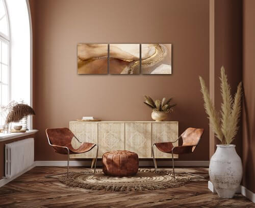 Bild Golden Beige Fluid - 90 x 30 cm (3-teiliges)