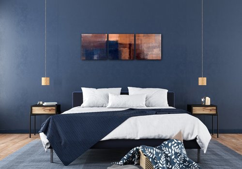 Bild Orange blue beige abstrakt - 90 x 30 cm (3-teiliges)