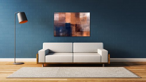 Bild Orange blue beige abstrakt - 90 x 60 cm
