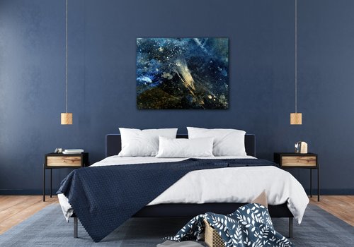 Bild Dark blue gold abstrakt - 90 x 70 cm
