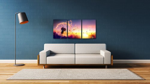 Bild Dandelion and sunset - 150 x 70 cm (3-teiliges)