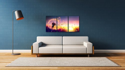 Bild Dandelion and sunset - 120 x 60 cm (3-teiliges)