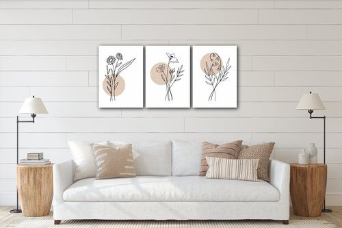 Bild Flowers lines - 150 x 70 cm (3-teiliges)