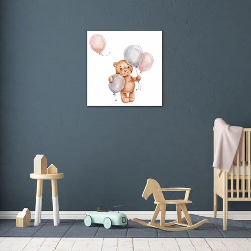 Obraz Teddy bear with colorful balloons - 30 x 30 cm