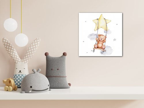 Obraz Teddy bear on a swing - 40 x 40 cm