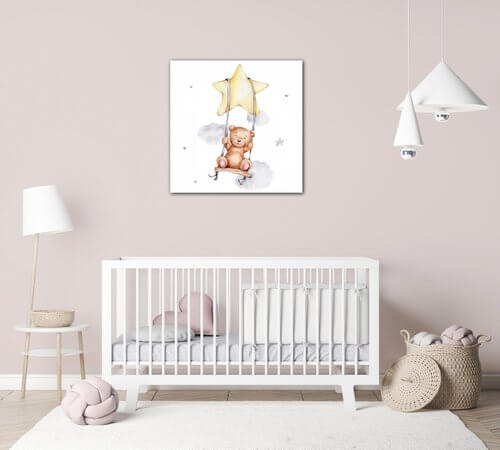 Obraz Teddy bear on a swing - 40 x 40 cm