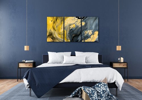 Bild Yellow grey abstract2 - 120 x 60 cm (3-teiliges)