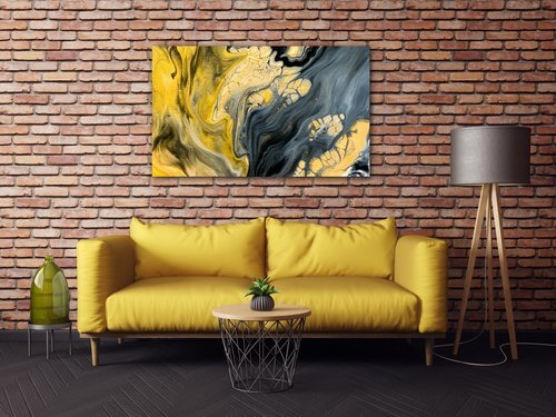 Bild Yellow grey abstract2 - 50 x 30 cm