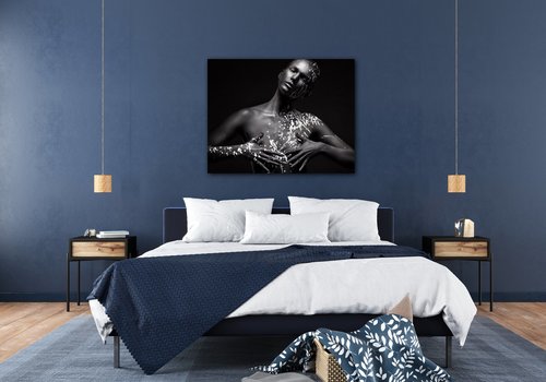 Bild Woman portrait black silver - 90 x 70 cm