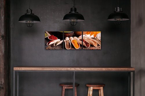 Bild Spice in wooden cups - 90 x 30 cm (3-teiliges)