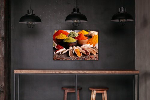 Bild Spice in wooden cups - 90 x 60 cm