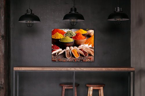 Bild Spice in wooden cups - 90 x 70 cm