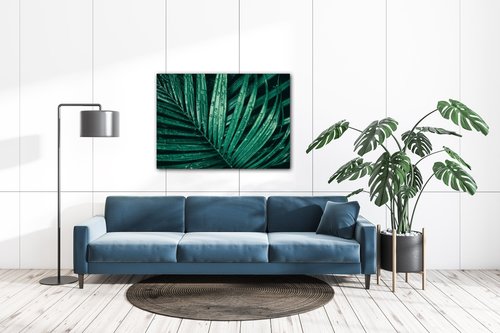 Bild Green leaf with drops of water - 70 x 50 cm