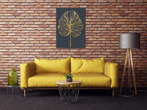 Bild Golden leaf dark background - 50 x 70 cm
