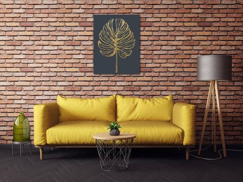 Bild Golden leaf dark background - 70 x 90 cm
