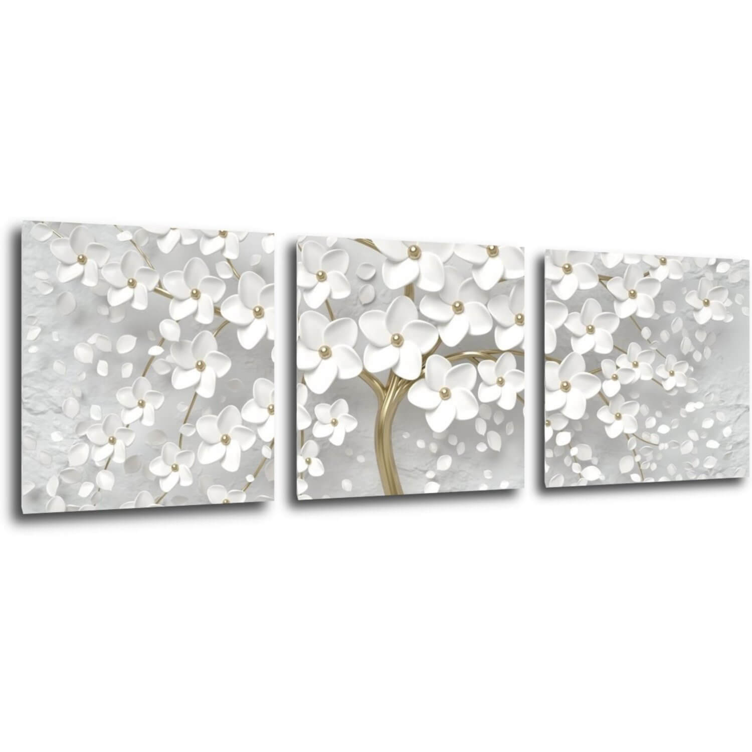 Bild White tree with flowers - 90 x 30 cm (3-teiliges)