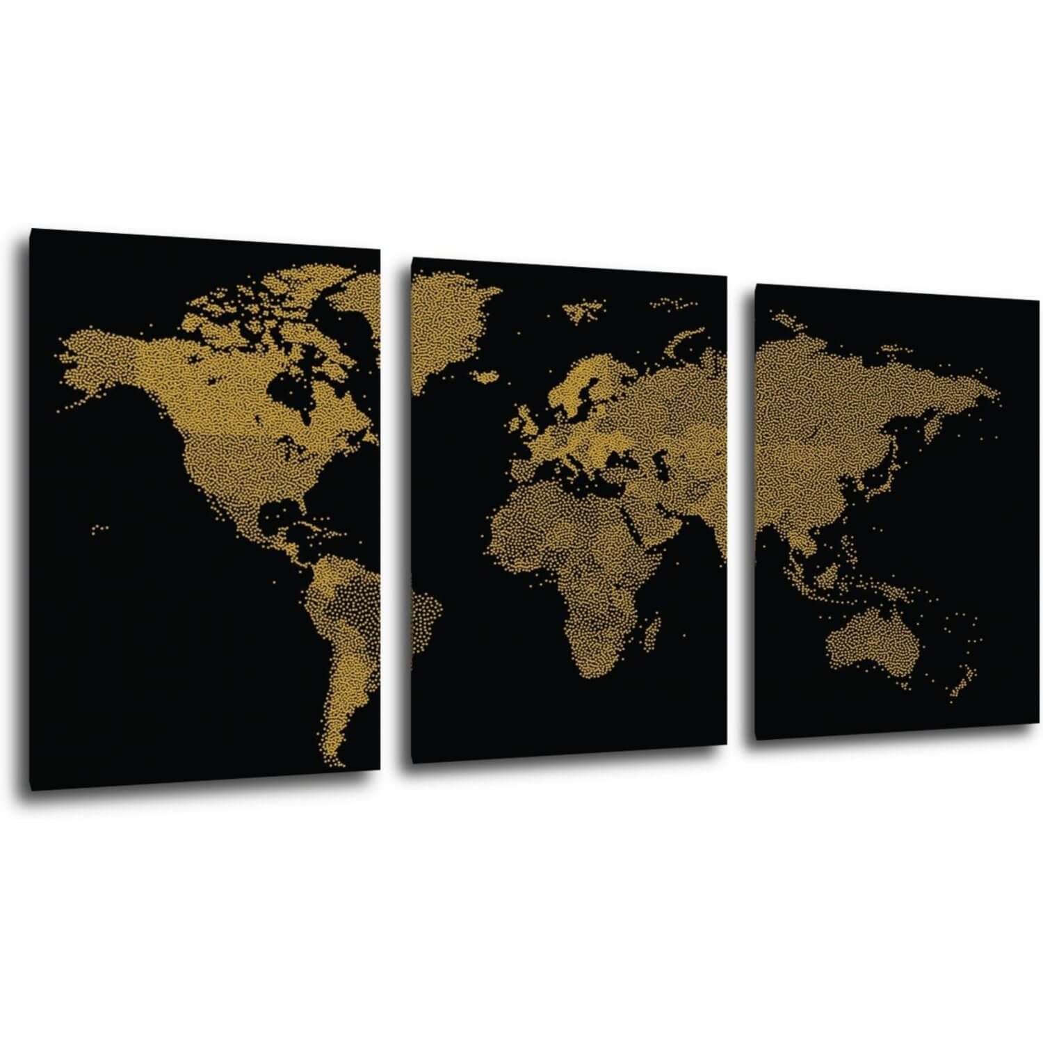 Bild World map golden black - 150 x 70 cm (3-teiliges)