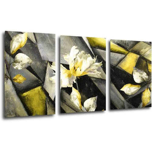 Bild Grey and yellow abstract with flower - 120 x 60 cm (3-teiliges)