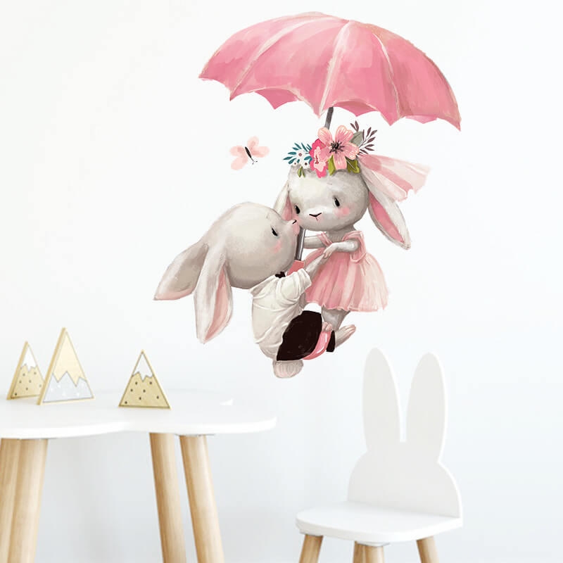 Wandaufkleber für das Kinderzimmer Bunnies with umbrella