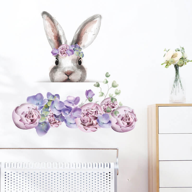 Wandaufkleber für das Kinderzimmer Bunny lila flowers