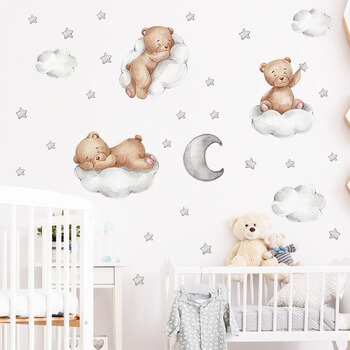 Wandaufkleber für das Kinderzimmer Sleeping teddy bears with stars