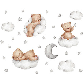 Wandaufkleber für das Kinderzimmer Sleeping teddy bears with stars