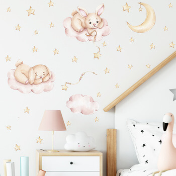 Wandaufkleber für das Kinderzimmer Rabbits and pink clouds