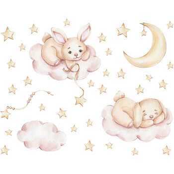 Wandaufkleber für das Kinderzimmer Rabbits and pink clouds
