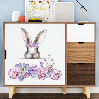 Wandaufkleber für das Kinderzimmer Bunny lila flowers