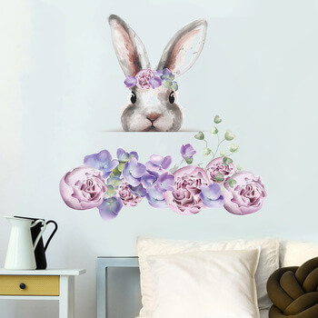 Wandaufkleber für das Kinderzimmer Bunny lila flowers
