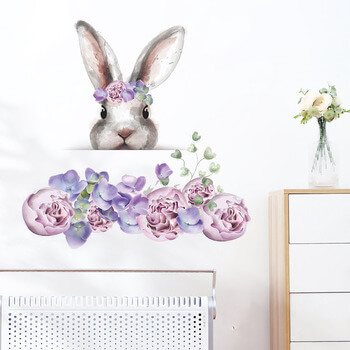 Wandaufkleber für das Kinderzimmer Bunny lila flowers