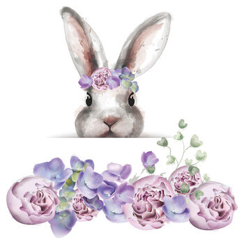 Wandaufkleber für das Kinderzimmer Bunny lila flowers