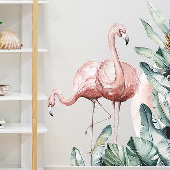 Wandaufkleber für das Kinderzimmer Flamingos and palm leaves