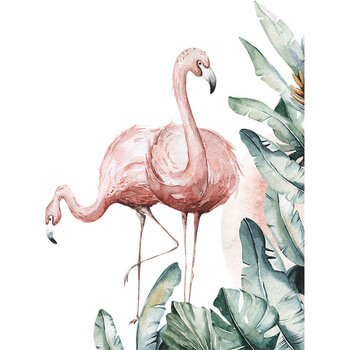 Wandaufkleber für das Kinderzimmer Flamingos and palm leaves