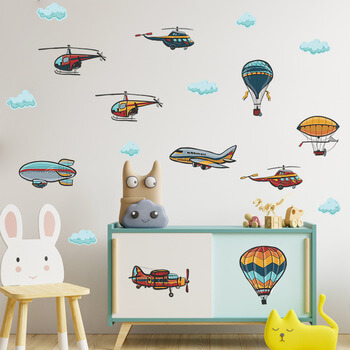 Wandaufkleber für das Kinderzimmer Colorful airplanes and balloons