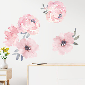 Wandaufkleber für das Kinderzimmer Pink flowers with leafes