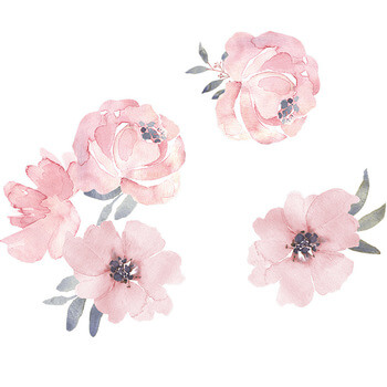 Wandaufkleber für das Kinderzimmer Pink flowers with leafes - 90x30cm