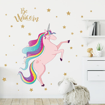 Wandaufkleber für das Kinderzimmer Pink Unicorn with stars