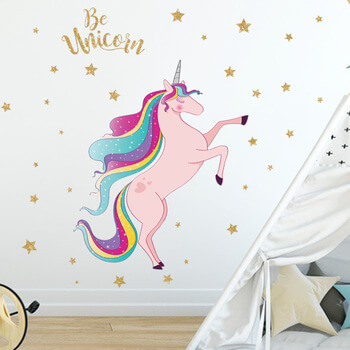 Wandaufkleber für das Kinderzimmer Pink Unicorn with stars