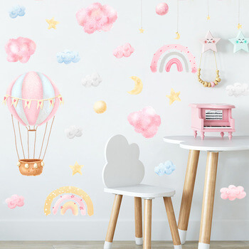 Wandaufkleber für das Kinderzimmer Balloon clouds and stars