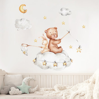 Wandaufkleber für das Kinderzimmer Little bear and bunny