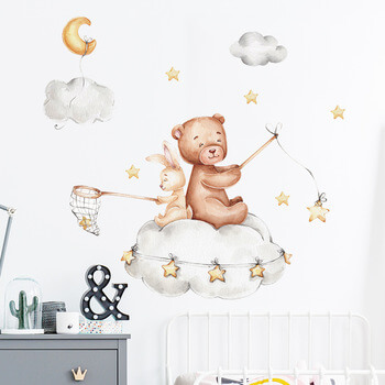 Wandaufkleber für das Kinderzimmer Little bear and bunny