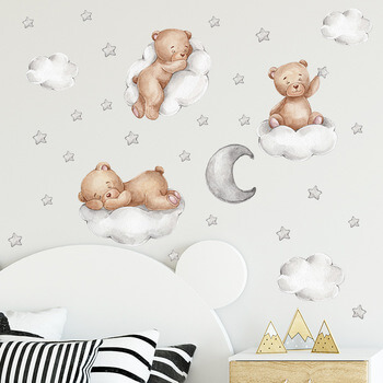 Wandaufkleber für das Kinderzimmer Sleeping teddy bears with stars